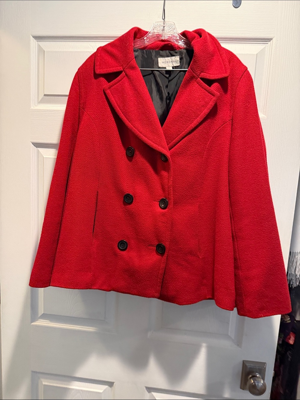 Red Double-Breasted Peacoat Jacket  Wool
